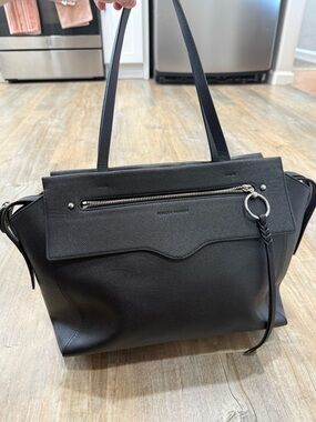 Rebecca Minkoff Black Leather Gabby Tote with Ring Tassel 100% leather